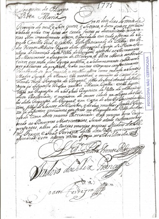 Assento de casamento de Joaquim de Oliveira e Rita Maria (06.02.1771)