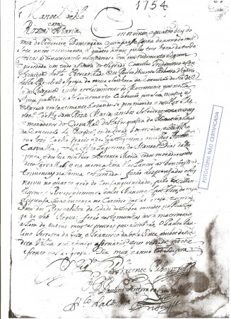 Assento de casamento de Manoel Coelho e Rosa Maria (24.02.1754)